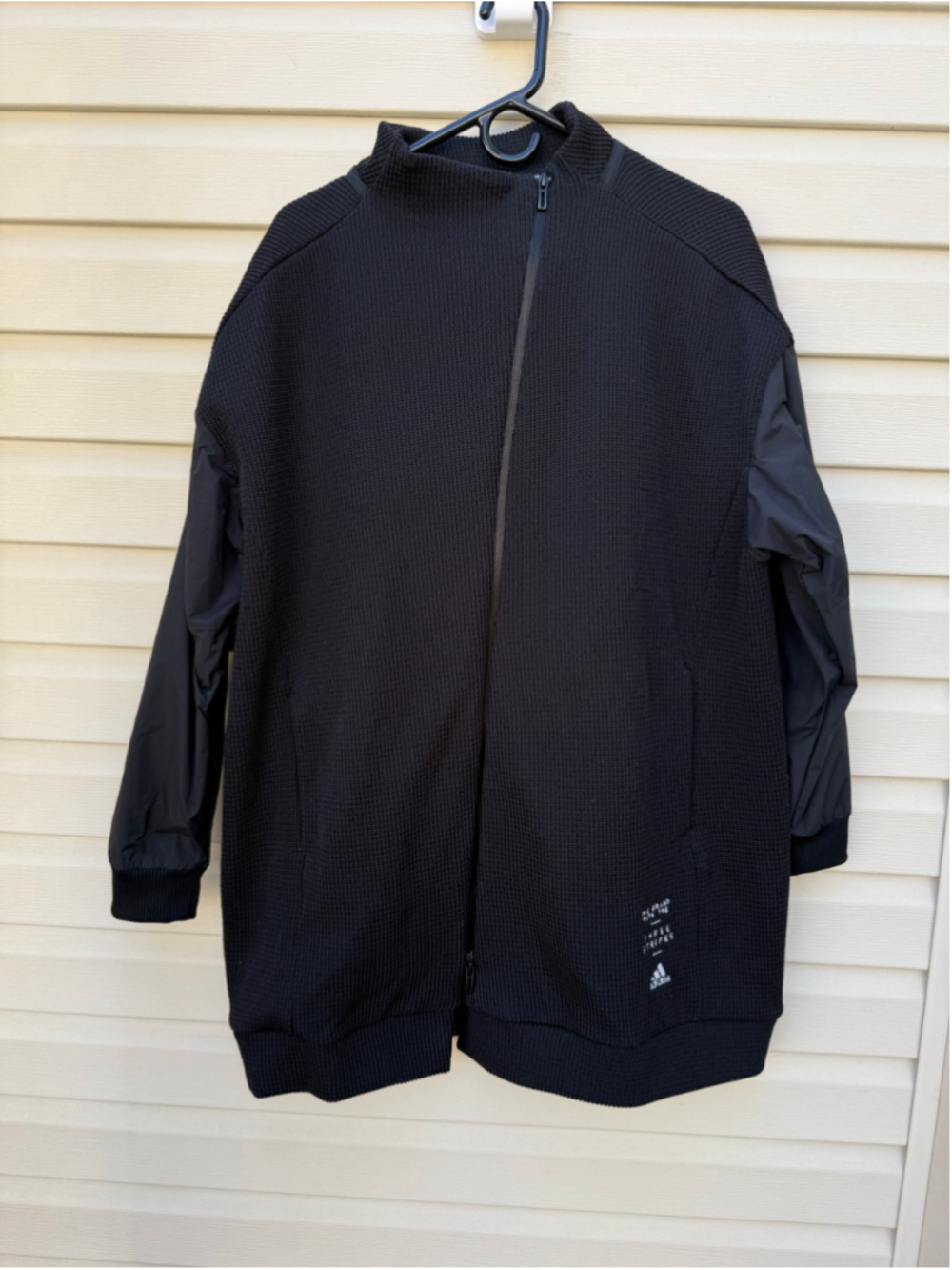 Adidas Jacket Size M Black Longline Knit Full Zip Three Stripes Oversized Coat